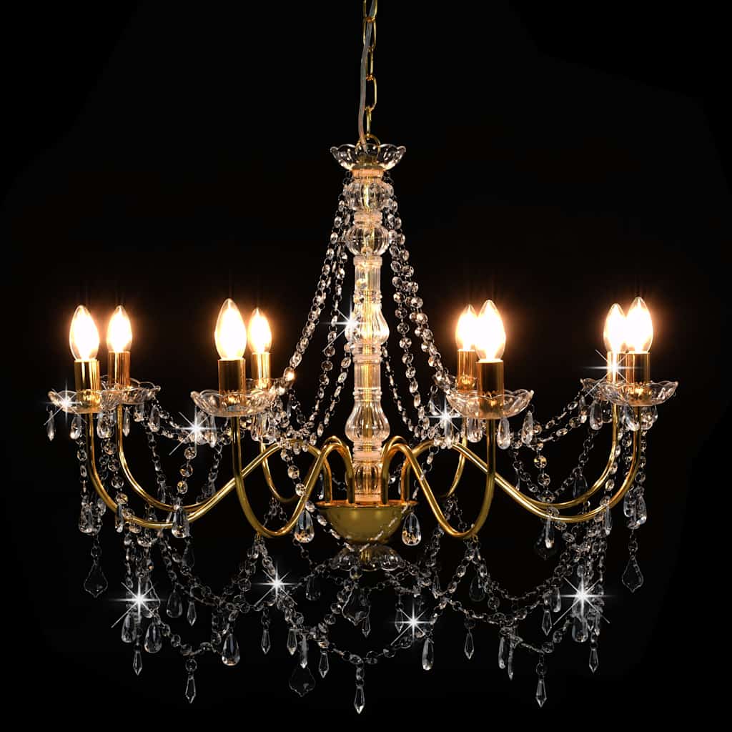 Chandelier with Beads Golden 8 x E14 Bulbs