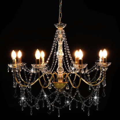 Chandelier with Beads Golden 8 x E14 Bulbs