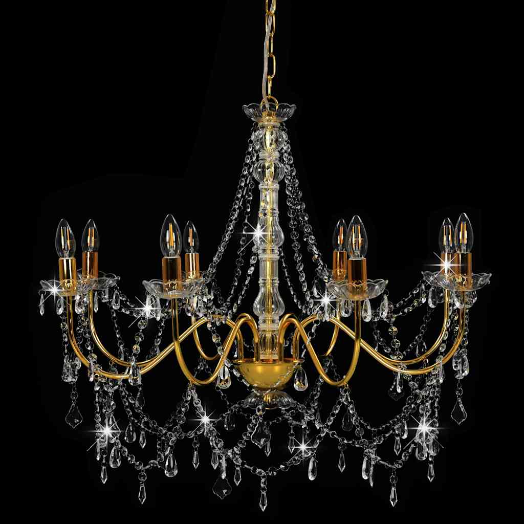 Chandelier with Beads Golden 8 x E14 Bulbs
