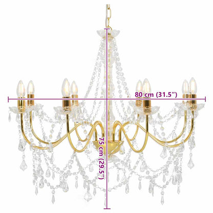 Chandelier with Beads Golden 8 x E14 Bulbs