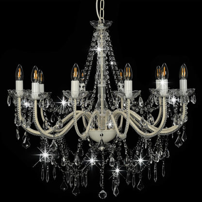 Chandelier with Beads White 12 x E14 Bulbs