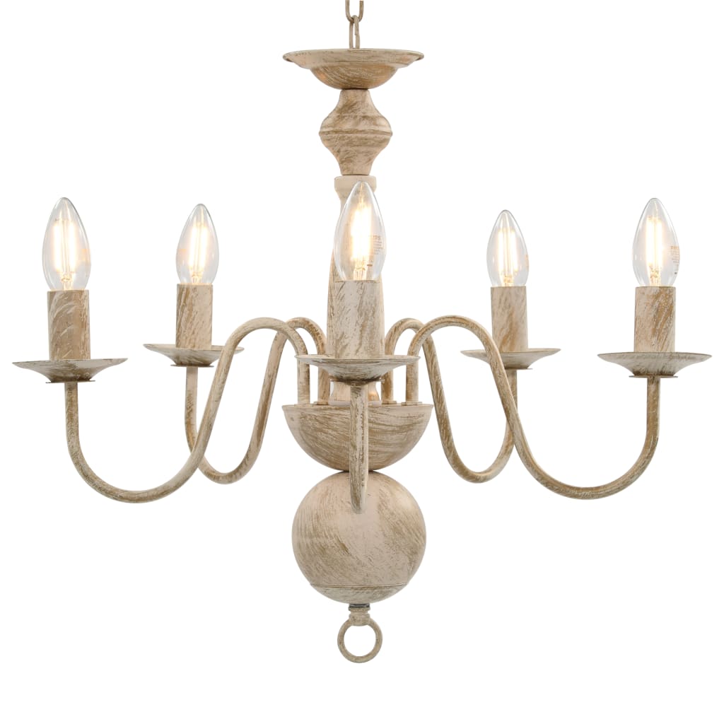 Chandelier Antique White 5 x E14 Bulbs
