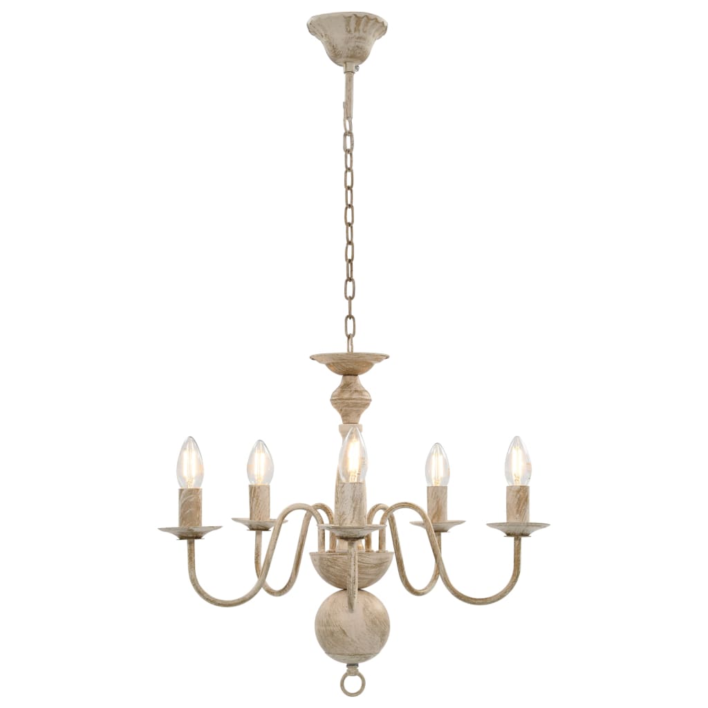 Chandelier Antique White 5 x E14 Bulbs