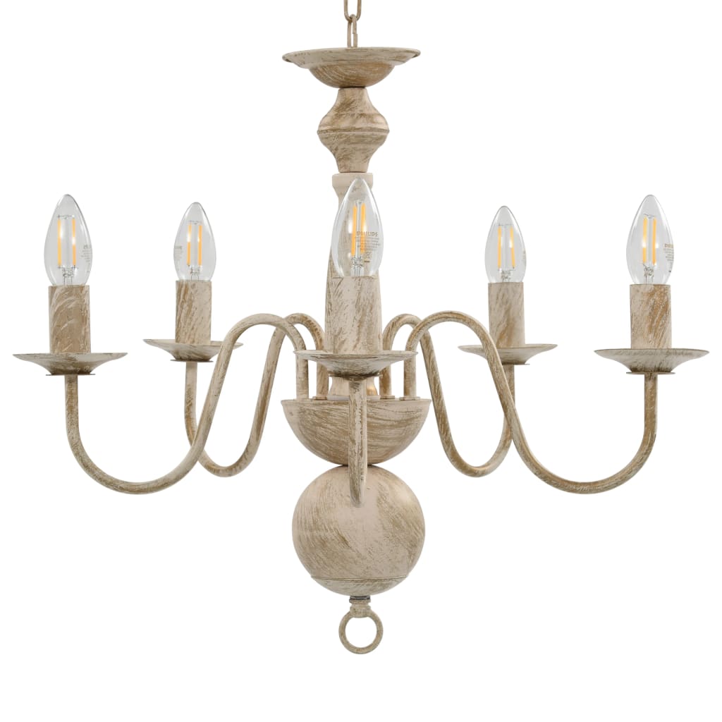 Chandelier Antique White 5 x E14 Bulbs