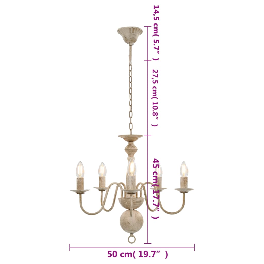 Chandelier Antique White 5 x E14 Bulbs