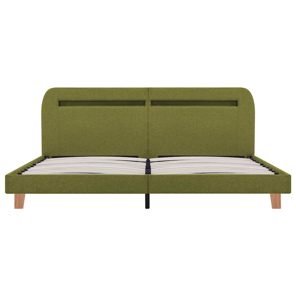 Bed Frame with LED without Mattress Green Fabric 150x200 cm King Size