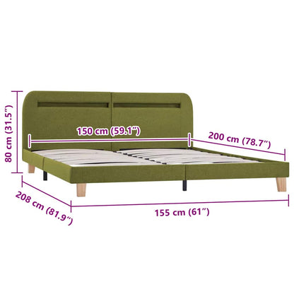 Bed Frame with LED without Mattress Green Fabric 150x200 cm King Size