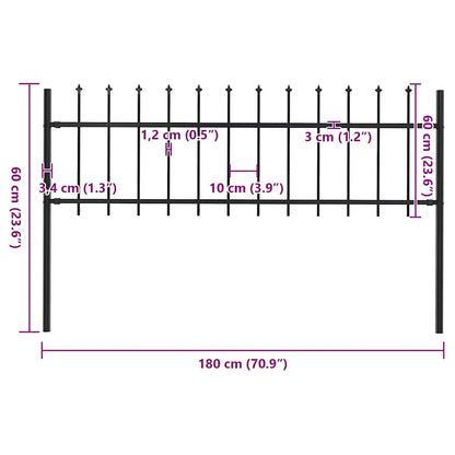 Garden Fence with Spear Top Steel 1.8 m Black