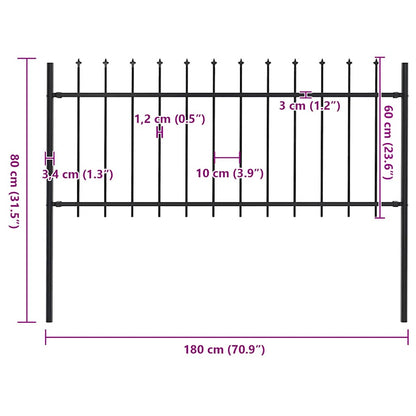 Garden Fence with Spear Top Steel 181x80 cm Black