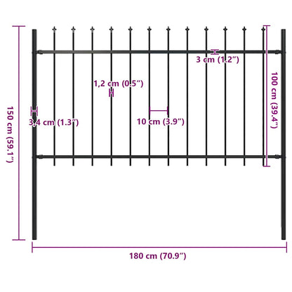 Garden Fence with Spear Top Steel 181x100 cm Black