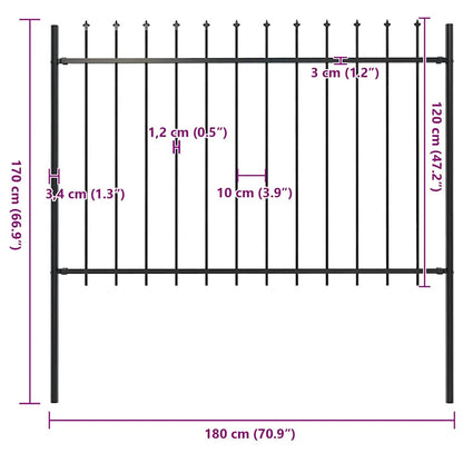 Garden Fence with Spear Top Steel 181x120 cm Black