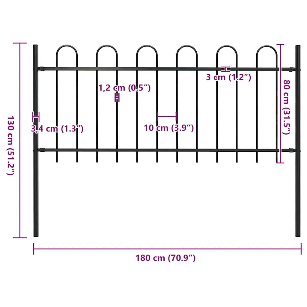 Garden Fence with Hoop Top Steel 181x80 cm Black