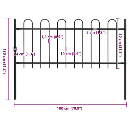 Garden Fence with Hoop Top Steel 181x80 cm Black