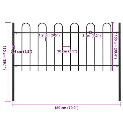 Garden Fence with Hoop Top Steel 181x100 cm Black