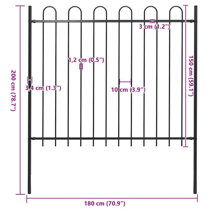 Garden Fence with Hoop Top Steel 181x150 cm Black