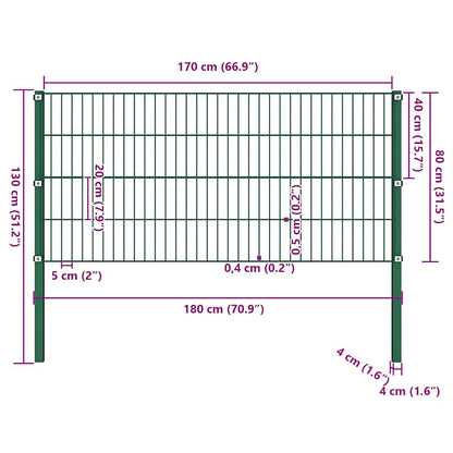 Fence Panel with Posts Iron 176.5x80 cm Green
