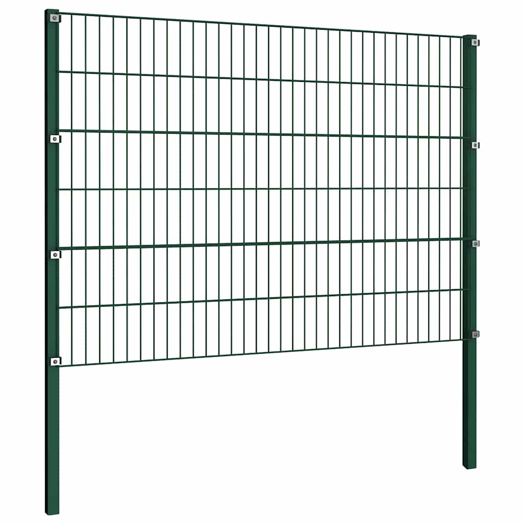 Fence Panel with Posts Iron 176.5x120 cm Green