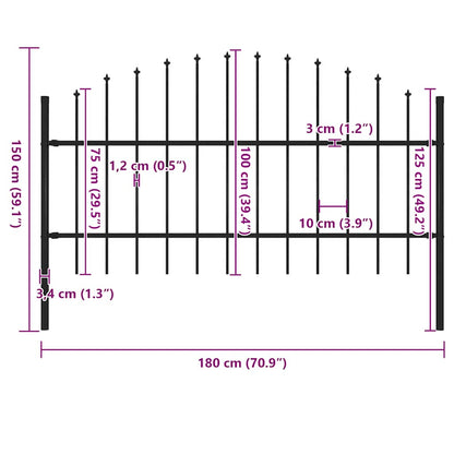 Garden Fence with Spear Top Steel 181x100 cm Black