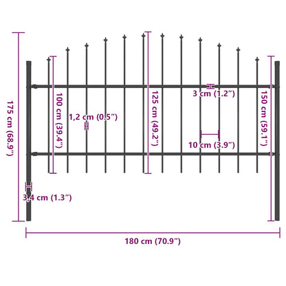 Garden Fence with Spear Top Steel 181x125 cm Black