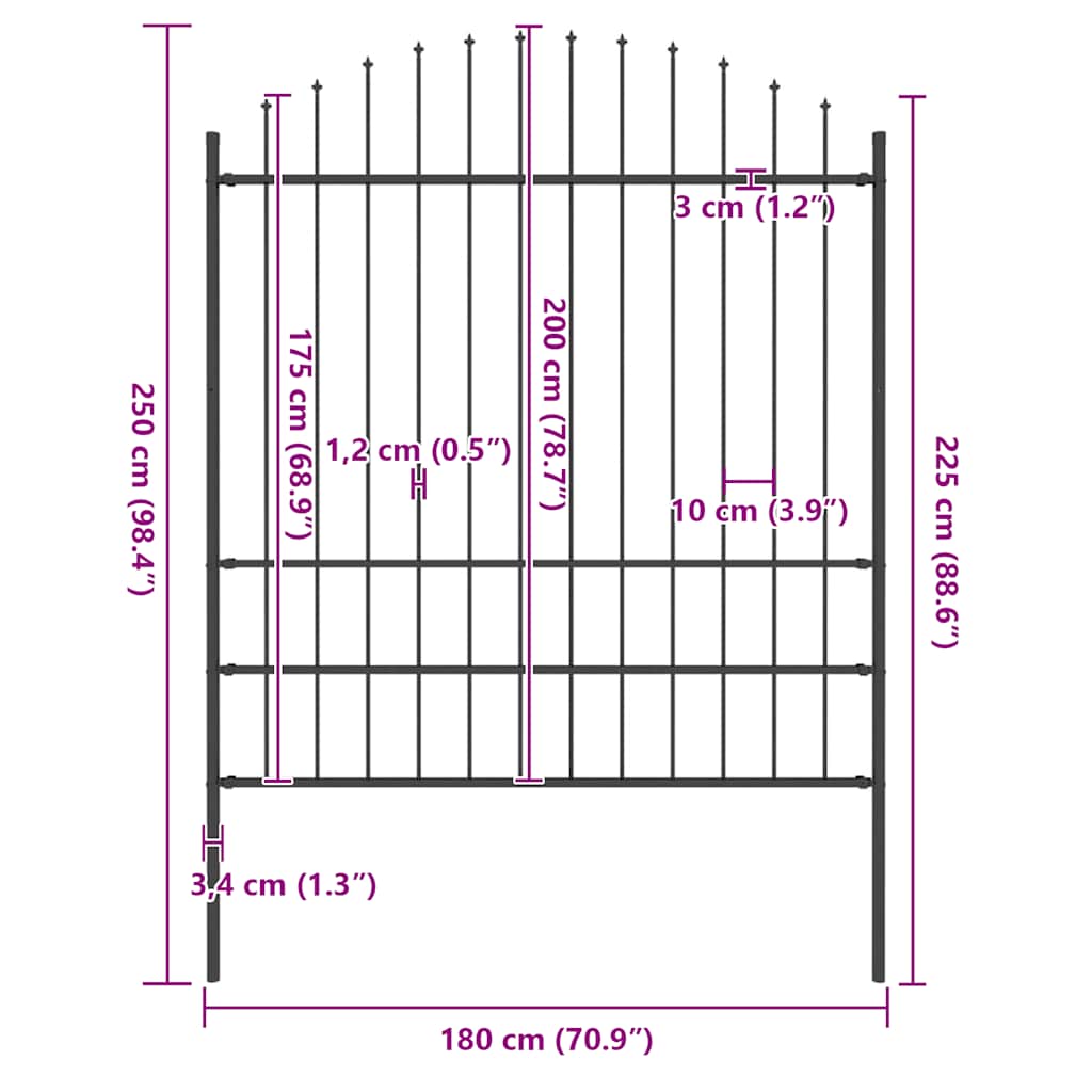 Garden Fence with Spear Top Steel 181x200 cm Black