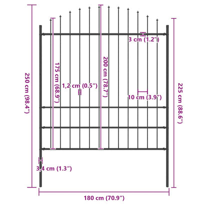 Garden Fence with Spear Top Steel 181x200 cm Black