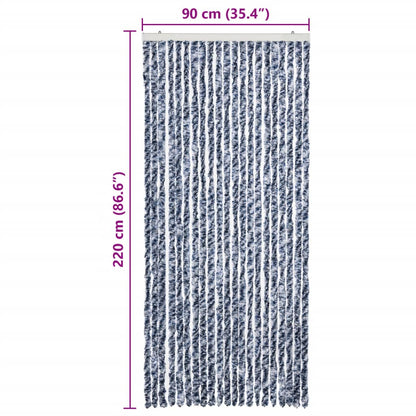 Insect Curtain Blue, White and Silver 90x220 cm Chenille