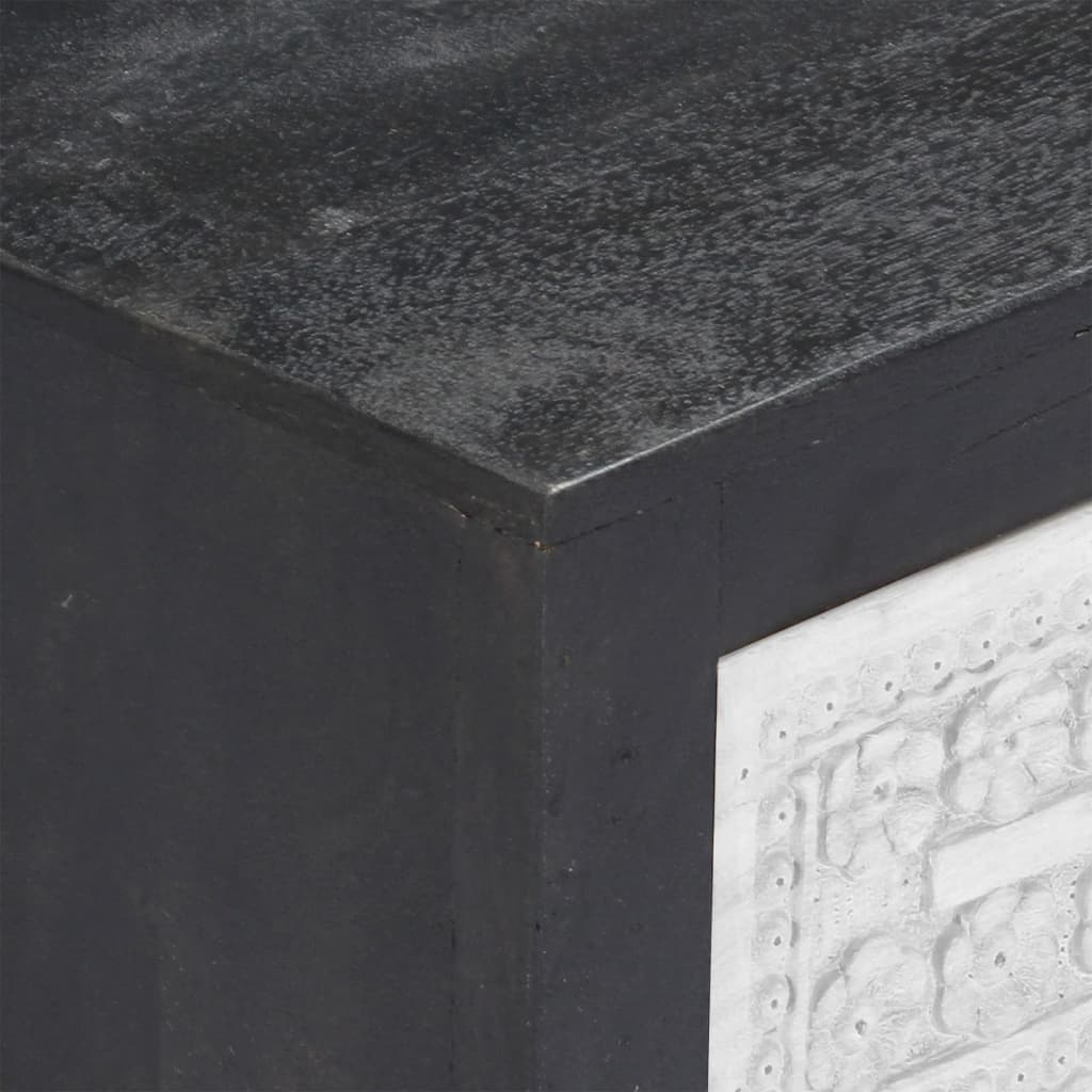 Hand Carved TV Cabinet Grey&White 120x30x40 cm Solid Wood Mango