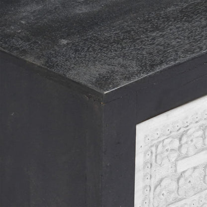 Hand Carved TV Cabinet Grey&White 120x30x40 cm Solid Wood Mango