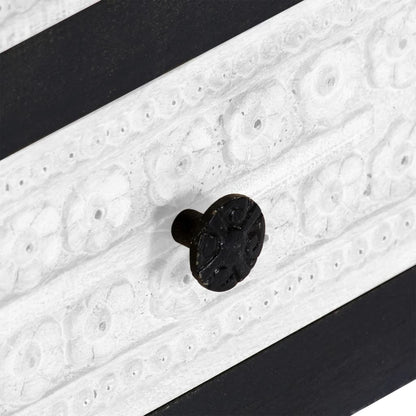 Hand Carved TV Cabinet Grey&White 120x30x40 cm Solid Wood Mango