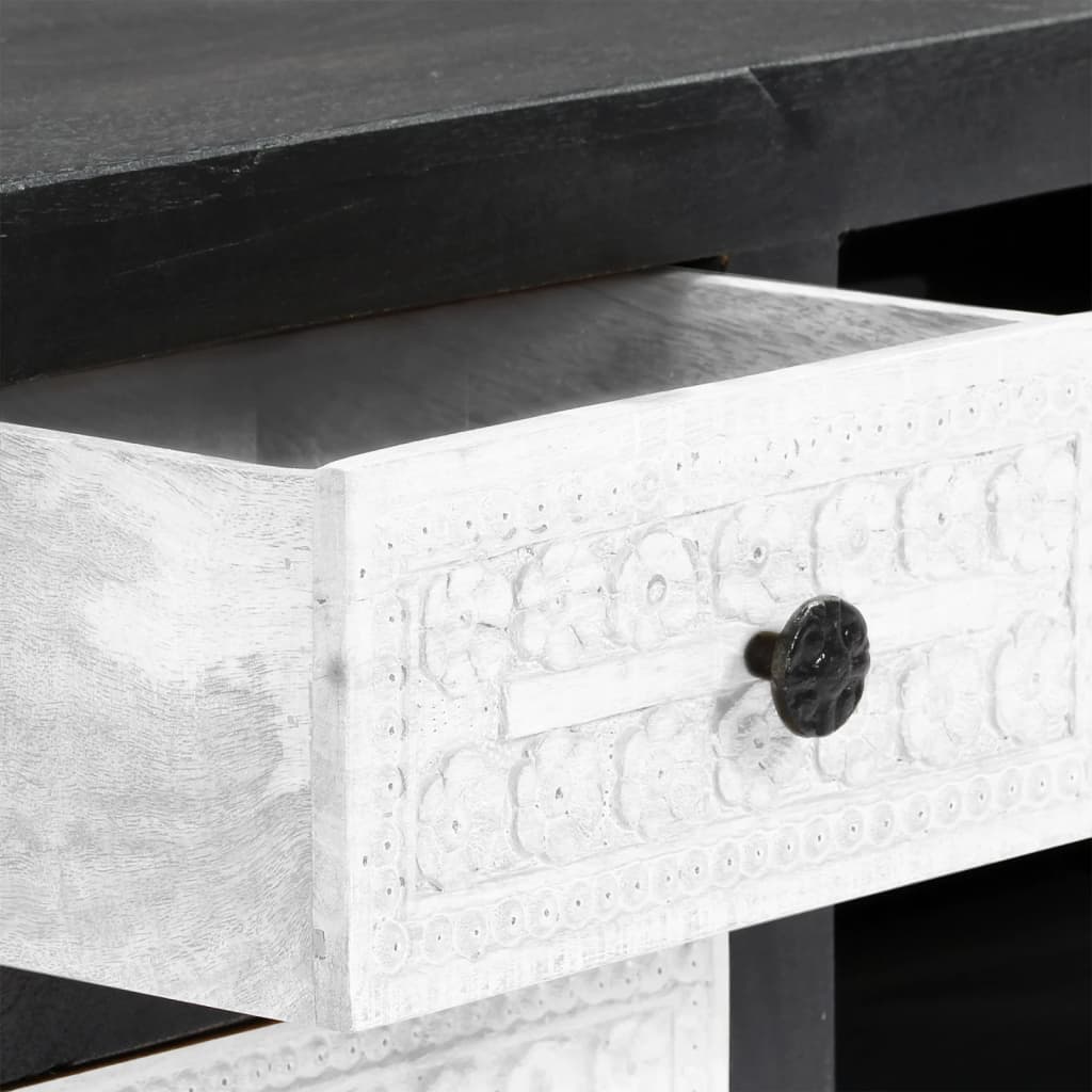 Hand Carved TV Cabinet Grey&White 120x30x40 cm Solid Wood Mango