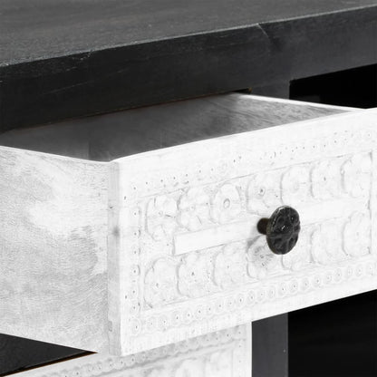 Hand Carved TV Cabinet Grey&White 120x30x40 cm Solid Wood Mango