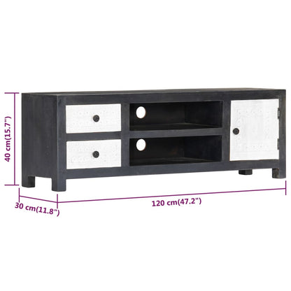 Hand Carved TV Cabinet Grey&White 120x30x40 cm Solid Wood Mango