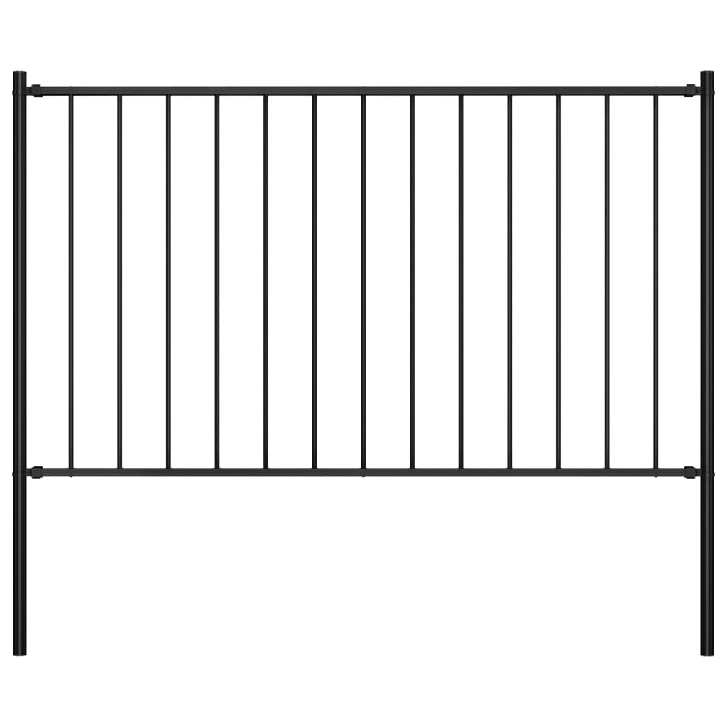 Fence Panel with Posts Powder-coated Steel 1.81x0.75 m Black