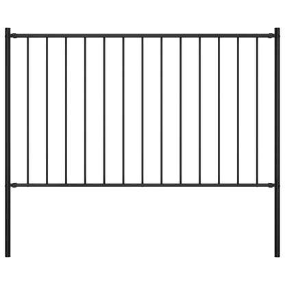 Fence Panel with Posts Powder-coated Steel 1.81x0.75 m Black