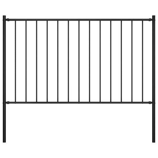 Fence Panel with Posts Powder-coated Steel 1.81x0.75 m Black