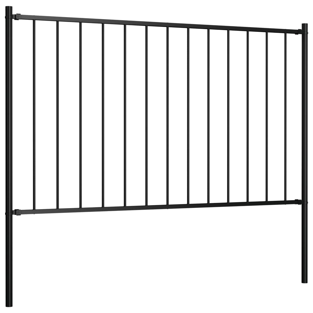 Fence Panel with Posts Powder-coated Steel 1.81x0.75 m Black