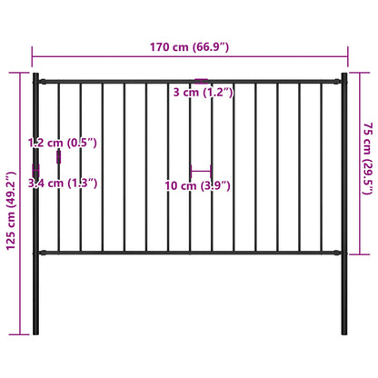 Fence Panel with Posts Powder-coated Steel 1.81x0.75 m Black