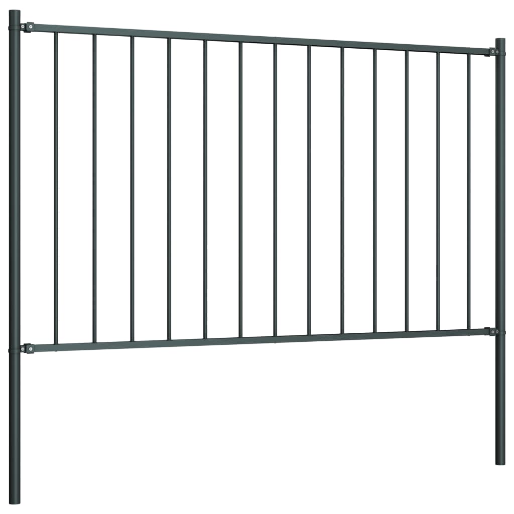 Fence Panel with Posts Powder-coated Steel 1.81x0.75 m Anthracite