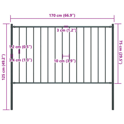Fence Panel with Posts Powder-coated Steel 1.81x0.75 m Anthracite