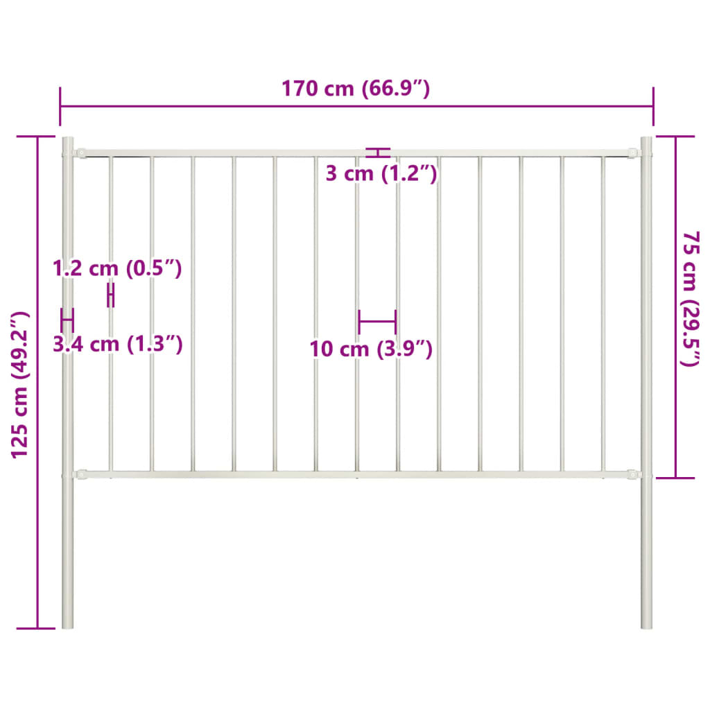 Fence Panel with Posts Powder-coated Steel 1.81x0.75 m White
