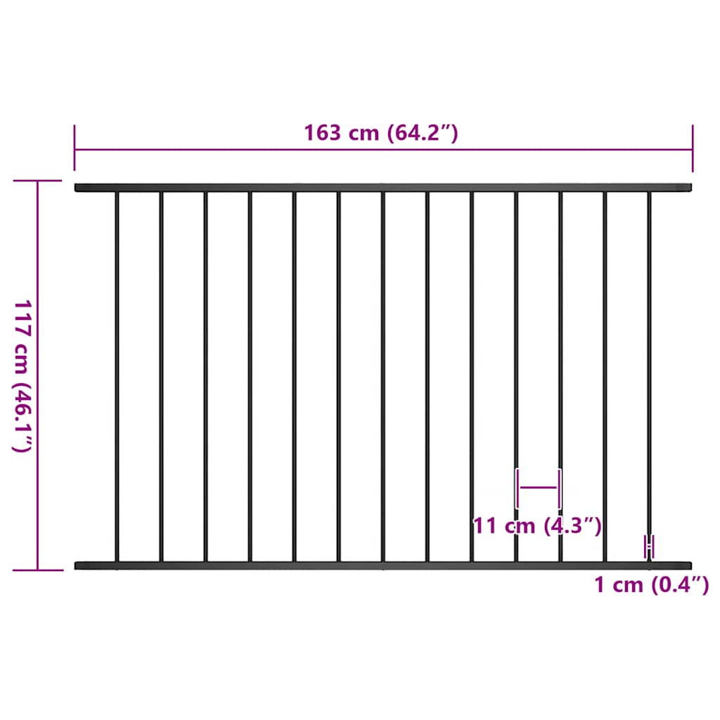 Fence Panel Powder-coated Steel 1.7x1.25 m Black