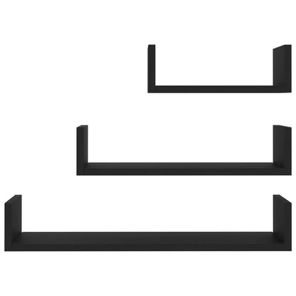 Wall Display Shelf 3 pcs Black Engineered Wood