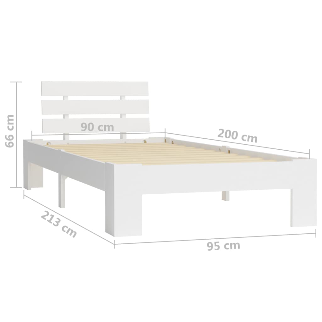 Bed Frame without Mattress White Solid Pine Wood 90x200 cm