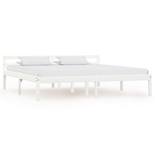 Bed Frame without Mattress White Solid Pine Wood 180x200 cm Super King