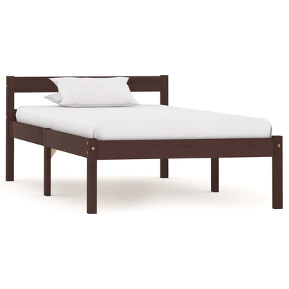Bed Frame without Mattress Dark Brown Solid Pine Wood 100x200 cm