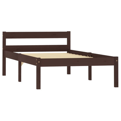 Bed Frame without Mattress Dark Brown Solid Pine Wood 100x200 cm