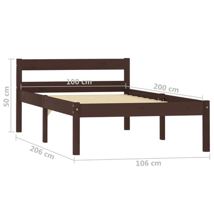 Bed Frame without Mattress Dark Brown Solid Pine Wood 100x200 cm