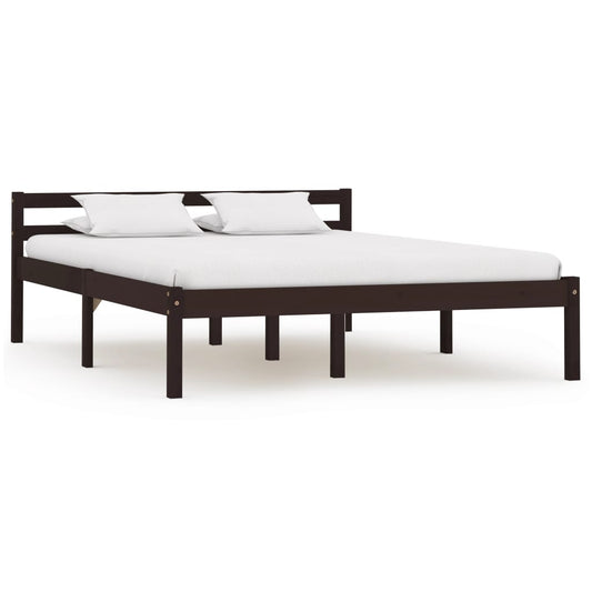 Bed Frame without Mattress Dark Brown Solid Pine Wood 140x200 cm