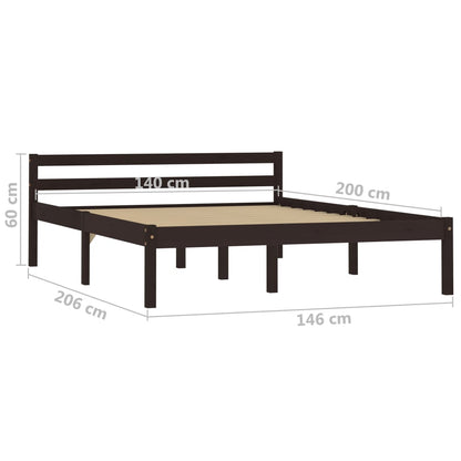 Bed Frame without Mattress Dark Brown Solid Pine Wood 140x200 cm