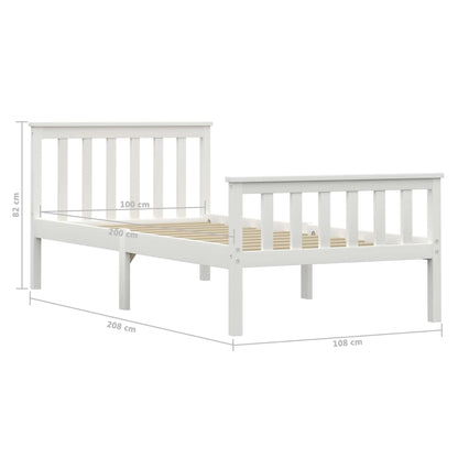 Bed Frame without Mattress White Solid Pinewood 100x200 cm
